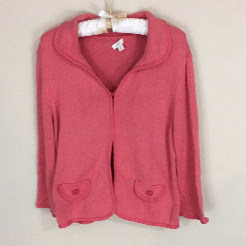 J Jill Pink Peach Cotton Silk Blend Cardigan Sweater Size Medium